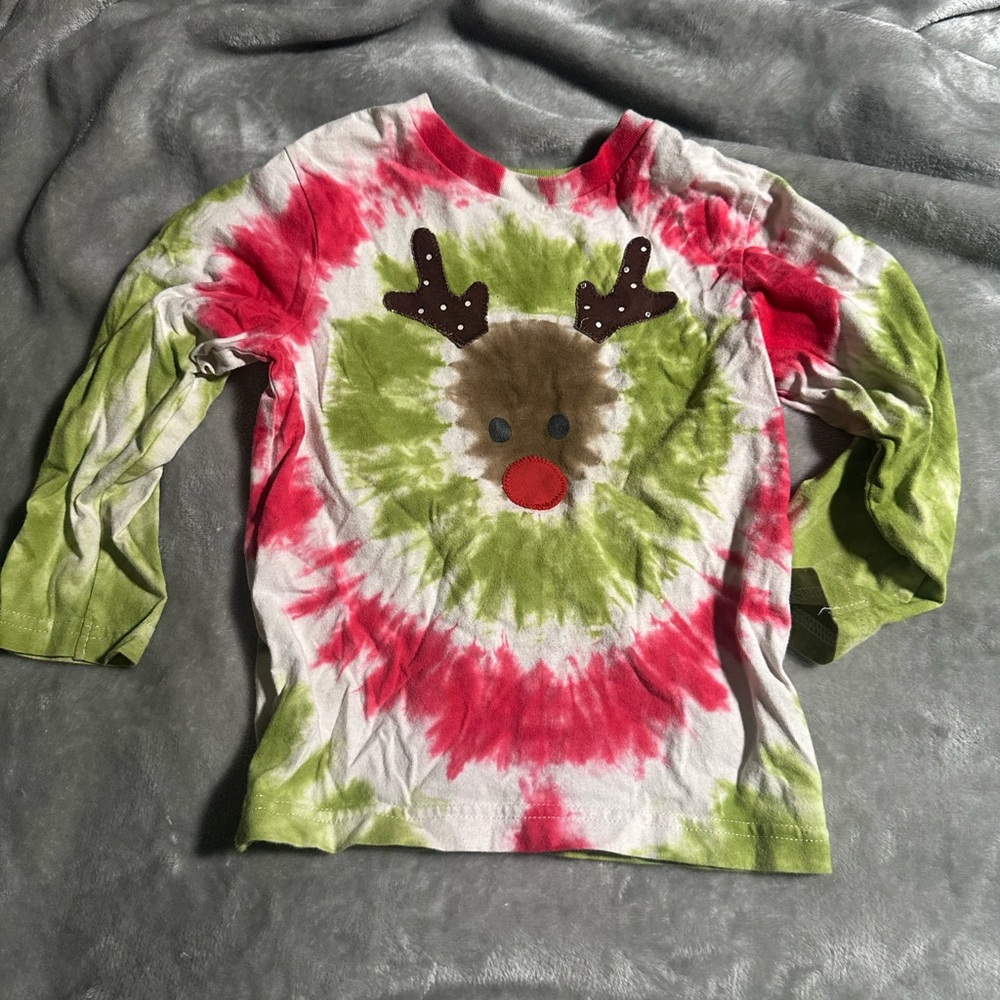 Festive Reindeer Tie-Dye Kids Shirt
